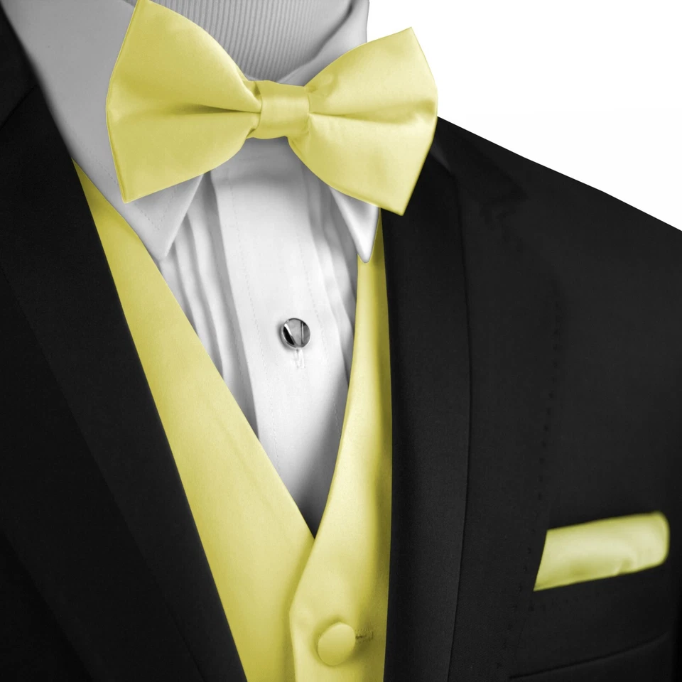 Men's Solid Satin Tuxedo Vest, Bow-Tie and Hankie. Formal, Dress, Wedding, Prom - Image 1 of 2