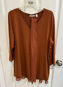 Susan Graver XL Tunika V-Ausschnitt Burnt Orange 3/4 Arm transparenter Rückensaum A308258 - Bild 1 von 13