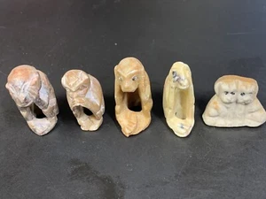Antique Monkey Netsuke Carved-See no Evil, Hear no Evil & Say no Evil - Picture 1 of 12