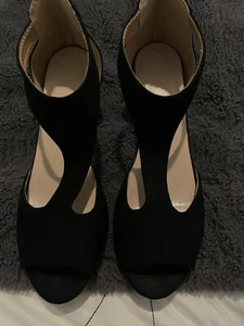 Ladies Black Open toe Small Heel Shoes 7 - Picture 1 of 7