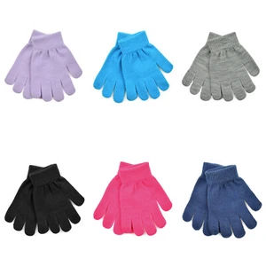 1-6 Pairs Kids Childrens Thermal Magic Winter Gloves Black Stretch Boys Girls - Picture 1 of 7
