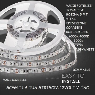 Striscia Strip Led 12v/24v Bobina 5MT da 7w a 20w/mt RGB Fredda,Naturale,Calda - Immagine 1 di 4
