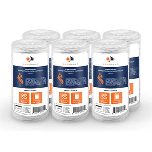 6PK of 10" Big Blue String Wound Sediment Water Filter Cartridge 5µm by Aquaboon - Picture 1 of 1