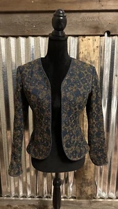 Anne Klein New York Womens 4P Floral Embroidered Open Front Denim Jacket Work - Picture 1 of 13