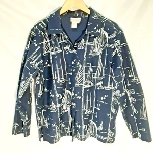 Coldwater Creek Jacket Cover up Overshirt Sailboat Nautical Women's Size Large - Picture 1 of 6