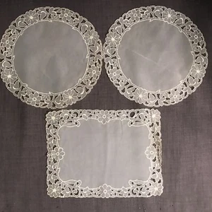 Set of 3 Pretty Vintage Sheer White Lacy Doilies, 2 Round + 1 Rectangular - Picture 1 of 12