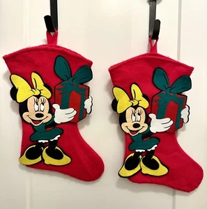 SET OF 2 VTG Disney Mickey Unlimited Minnie Mouse Christmas Stocking Felt 16” - Picture 1 of 7