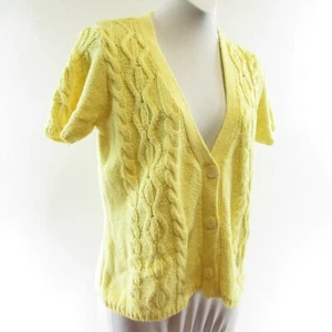 J Jill gelbe Strickjacke mit Knopfleiste Gr. XS Kurzarm V-Ausschnitt Zopfmuster NEU - Bild 1 von 9