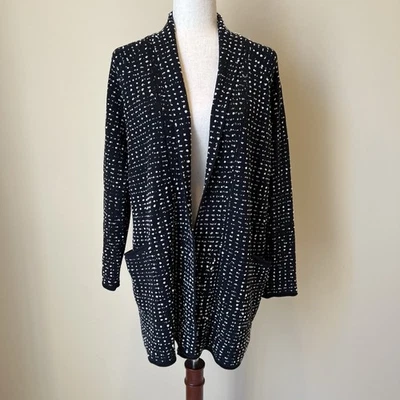 全新带标签 Liv By Habitat 女式开襟长款开衫毛衣 S 码黑色圆点艺术 — 第 1/4 张图片