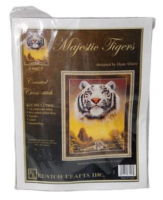 Kit de punto de cruz contado Kustom Krafts Majestic Tigers #88027 White Tiger Foto 1 de 4