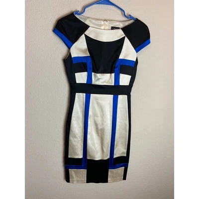 Vestido Jax Negro Marfil Azul Geométrico Cóctel Fiesta Carrera Para Mujer Talla 2 Foto 1 de 4