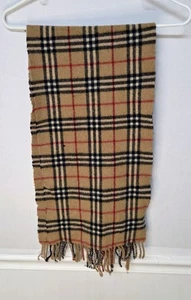 Burberry Cashmere Wool Scarf Fringed Beige Nova Check Size: 48x11.5 England - Picture 1 of 7