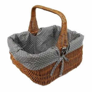Einkaufskorb aus Weide Braun mit Stoff Grau 42x32x38 cm rechteckig Einkaufskorb - Bild 1 von 10