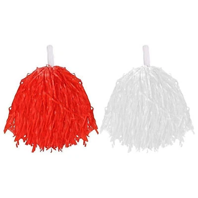 RED AND WHITE CHEERLEADER POM POMS FANCY DRESS ACCESSORY DANCE THEATRE SPORTS - Image 1 of 4