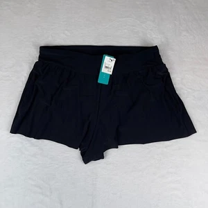 Aqua Green Sport Swim Shorts Women XL Black Stretch Comfort High Waisted UPF 50+ - Picture 1 of 4