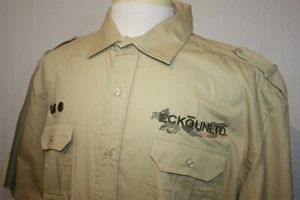 Marc Ecko Military Style 100% Cotton S/S Tan Embroidered Shirt Jacket Sz XL - Picture 1 of 7