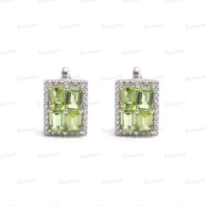 Natural Peridot Octagon Cut Gemstone 925 Sterling Silver Cufflinks For Men's - Picture 1 of 11