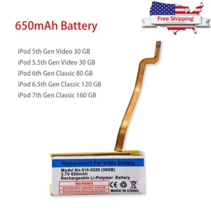 650 mAh battery for iPod Classic 6 7th Gen 80/120/160GB Video 30GB - Picture 1 of 5