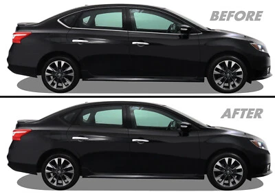 Superposición de vinilo oscurecido de eliminación de cromo para moldura de ventana Nissan Sentra 2013-19 Foto 1 de 4