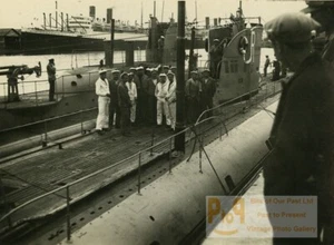 France Submarine and crew in Harbor Old Photo 1939 - Picture 1 of 3