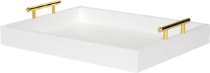 Lipton Decorative Tray with Polished Metal Handles, White and Gold - Picture 1 of 6
