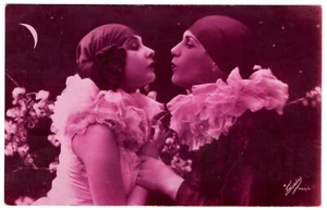Pierrot & Colombine clowns art deco photo postcard °1936 French romantic RPPC - Picture 1 of 2