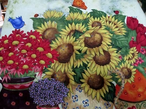 Fabric SPX Panel "Time to Blossom" Large Sunflowers in Vase & Tulip $10.95/Panel - Picture 1 of 6