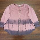 J. Jill PureJill Tie Dye Crinkle Gauze Button Tunic Shirt Top Large Petite Pink