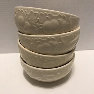 Varages Ivory Cereal Bowls Embossed w/ Grapes, Pears 6” Made In France Lot Of 4 - Picture 1 of 5