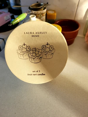 LAURA ASHLEY. HOME Set X3 Fruit Tart Candles.New .Box&Hanky - Image 1 of 4