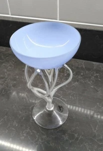 Alicja Blue And White Handmade Glass Pedestal Bowl - Picture 1 of 5