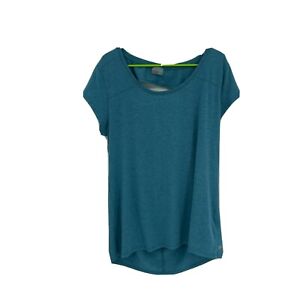 Zella Women Short Sleeve Open Back Top Size Xl Heathered Teal Blue Shirt Cutout 
