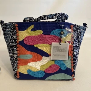 America & beyond embellished Tote Bag Purse Beaded W 2 Pouches BLACK - Picture 1 of 13