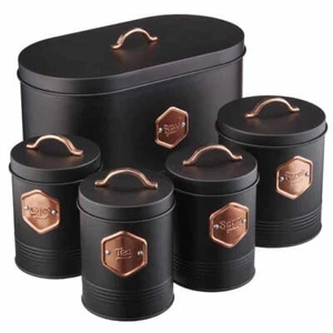 Kitchen Storage Canister 5pc Set Tea Coffee Sugar Bread Biscuit Bins 11 Colours - Picture 1 of 45