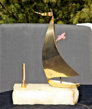 DeMott Brass Sailboat Sculpture w Pen Holder More Pictures Are In Description