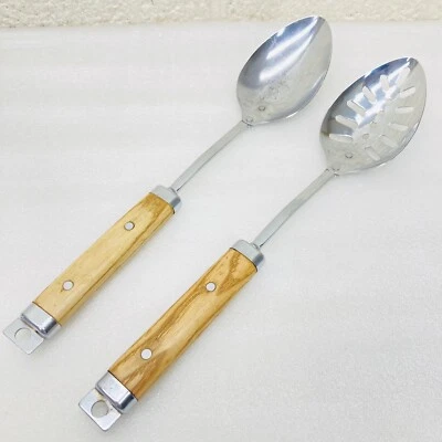 Set of 2‼ VTG‼ FOLEY Chrome Plated 12.5" Slotted & Solid Spoon Hanging Hole •VG‼ - Image 1 of 4