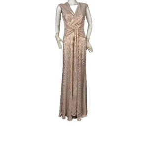 Betsy & Adam Women's Size 6 Gold Metallic V-Neck Formal Evening Dress Gown (03) - Picture 1 of 11