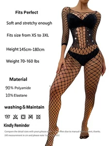 Netz Strass ouvert Bodystocking Strümpfe Ärmel Dessous, TZ13 - Bild 1 von 5