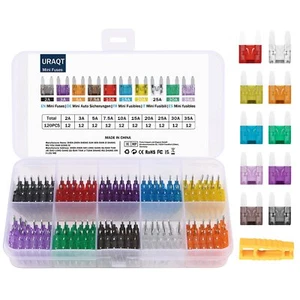 URAQT Mini Fusibili Auto 120 Pezzi Fusibili Auto Kit 10 Specifiche 2A 3A 5A 7... - Afbeelding 1 van 7