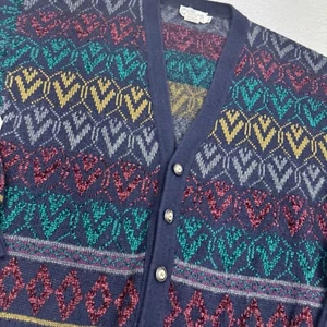 VTG Sears Roebuck Button Cardigan Sweater Wool Blend Knit Geometric Italy Medium - Picture 1 of 9