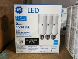 2/ 3 PACKS GE LED 5.5LS3/827 Bright Stik LED Lamp 3 PACK, 5W, 450 Lumens, 2700K - Picture 1 of 1