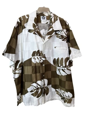 Camisa Hilo Hattie The Hawaiian Original 100% Algodón Para Hombre 3XL Marrón Cuadros Floral Foto 1 de 4