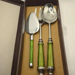 Simply Designz Forchetta e Cucchiaio da Servizio Extra Large con Manico Verde, Retrò   - Foto 1 di 4