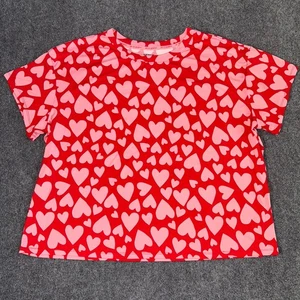 Joyspun T-Shirt Womens Plus Size 3X 22W 24W Top Short Sleeve Stretch Pink Heart - Picture 1 of 10