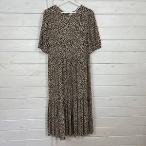 ANYDAY Dress Size UK 12 Beige Black Midi Animal Print Tiered Leopard John Lewis - Picture 1 of 9