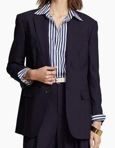 Polo Ralph Lauren Women’s Two Button Wool Blend Blazer Navy Sz 12 NWT - Picture 1 of 13