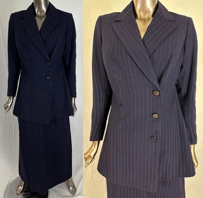 Jaqueta e saia feminina Edwardian Titanic Era listra de lã preta terno de caminhada - Imagem 1 de 3