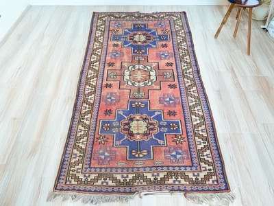 Vintage Handmade Oriental Rug, Caucasian Rustic Kurdish Tribal Wool Area Rug 3x6 - Image 1 of 4