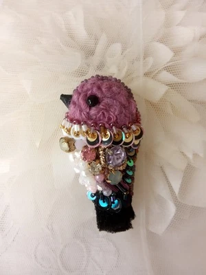 Beaded Bird brooch  Purple embroidered bird Tit brooch pin - Image 1 of 4