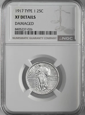 1917  25C STANDING LIBERTY QUARTER TYPE 1  NGC XF DETAILS "DAMAGED" 8405237-026 - Image 1 of 4